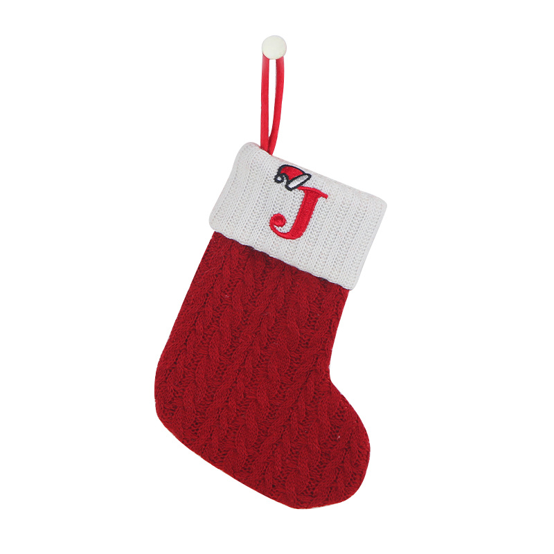 1pc, christmas supplies decorative, knitted socks stockings embroidery candy gift bag alphabet christmas socks gift bag, scene decor, room decor, home decor, holiday party decor, christmas decor j 0