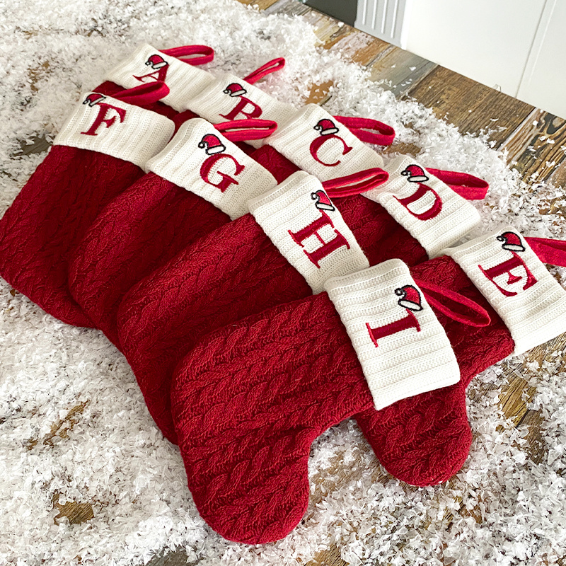 1pc christmas supplies decorative knitted socks stockings embroidery candy gift bag alphabet christmas socks gift bag scene decor room decor home decor holiday party decor christmas decor details 2