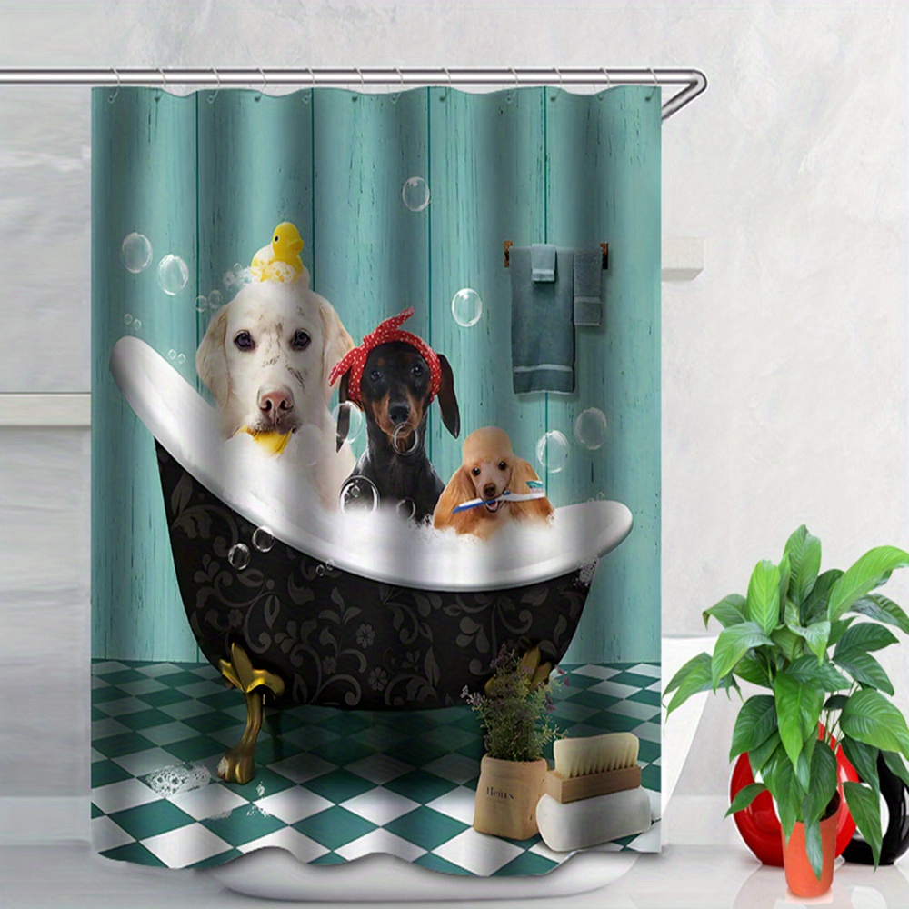 Puppy Bathing Decoration Shower Curtain Set Waterproof - Temu