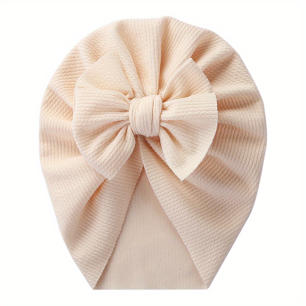 1pc Baby Girls' Stretchy Bow Detail Beanie Hat - Soft Breathable Knit Adjustable Snug Fit for Toddlers, Pastel Pink & Beige, Spring/Fall Casual & New Year Occasions, Toddler Hat, Spring Toddler Wear, Autumn Toddler Accessory, Minimalist Toddler Style, Comfortable Babywear, Infant Headwear, Lightweight Material, Infant Cap, Kids Fashion