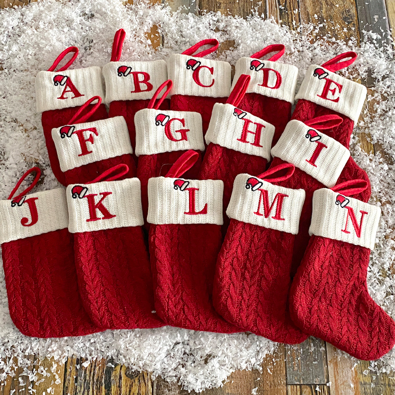 1pc christmas supplies decorative knitted socks stockings embroidery candy gift bag alphabet christmas socks gift bag scene decor room decor home decor holiday party decor christmas decor details 1