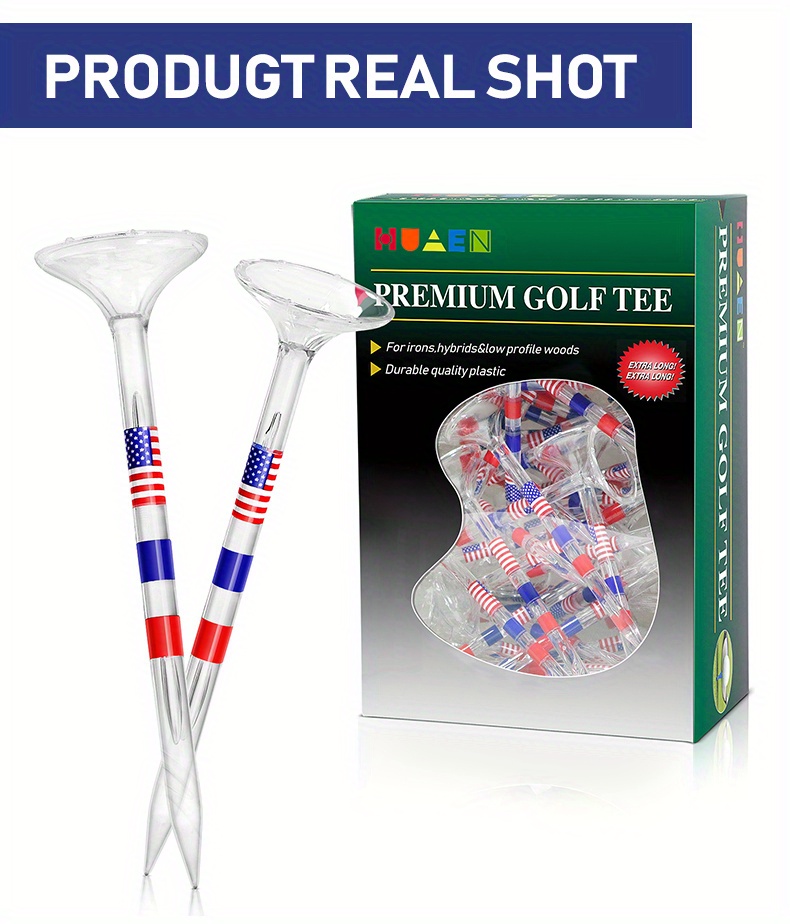50pcs transparent golf tees large round cup american flag unbreakable plastic long golf tees reducing friction and side spining outdoor golf accessories details 5