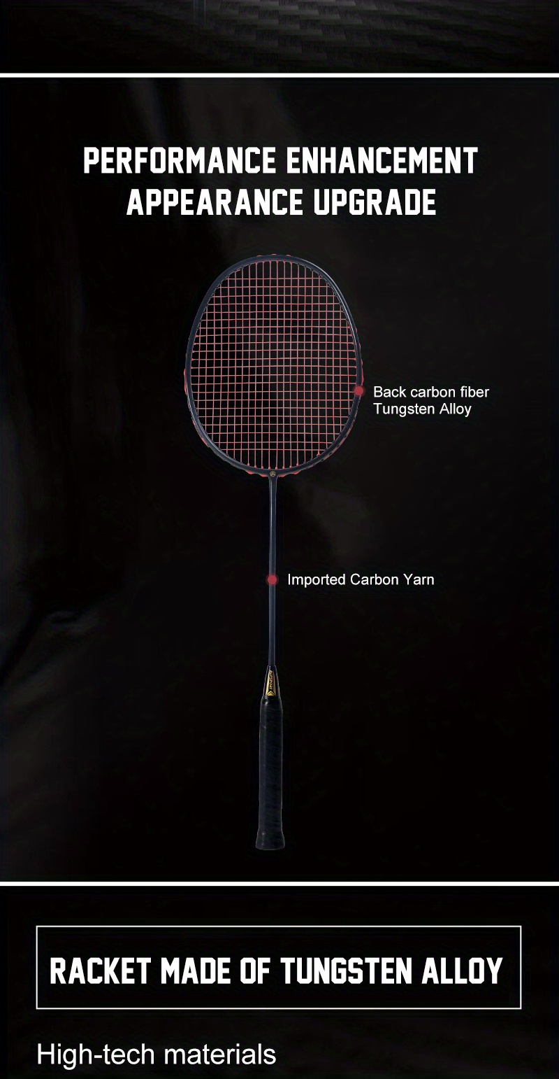 Full Carbon Strung Badminton Racket, Ultralight Professional Racket