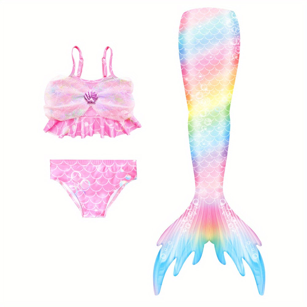 Girls Bikini Swimsuit Mermaid Tails Swimming Princess - Temu