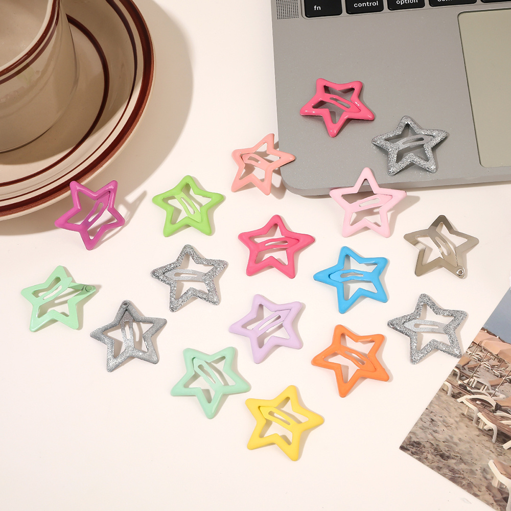 Hollow Star Shaped Hair Clip Metal Snap Clip Candy Color - Temu