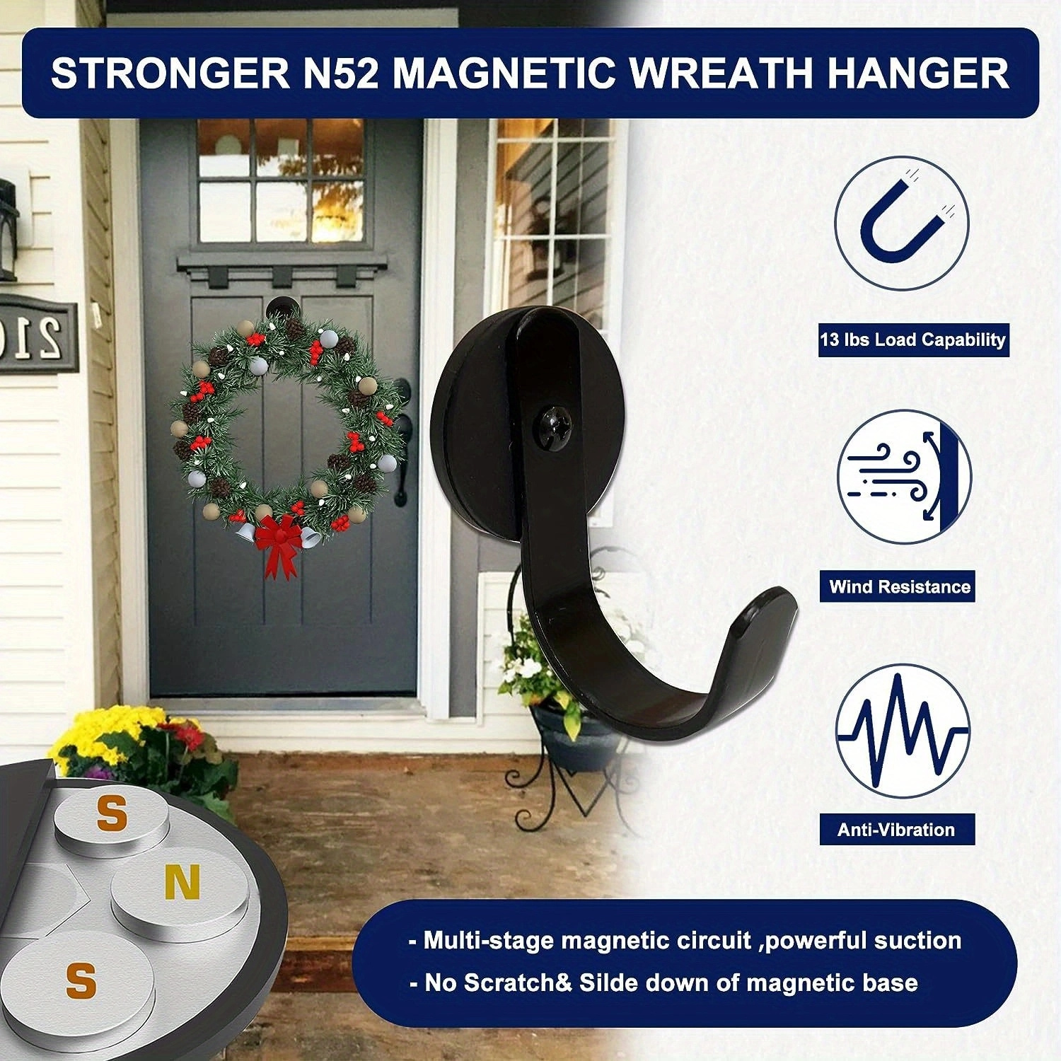 Magnetic Wreath Hanger Garland Holder Front Doors Hook - Temu