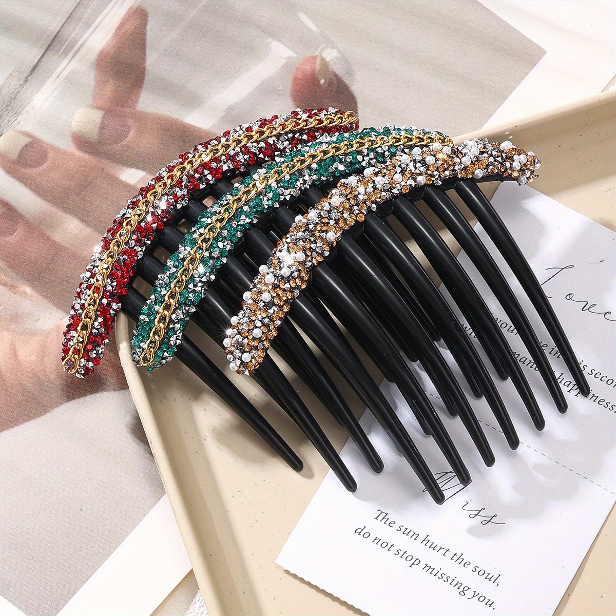 3pcs Women's Pearls & Rhinestone Hair Comb Clips