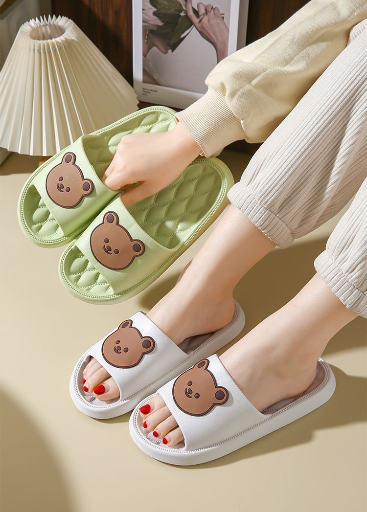 Kawaii Bear Pattern Cloud Slides, Casual Slip On Soft Sole Shoes, Comfortable Pillow Shower Shoes