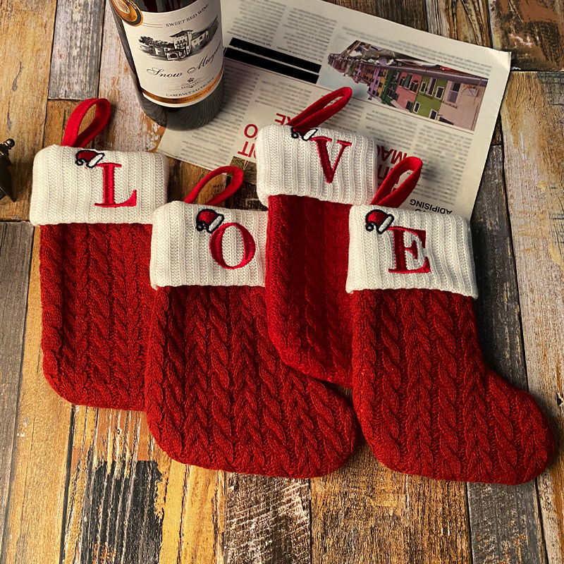 1pc christmas supplies decorative knitted socks stockings embroidery candy gift bag alphabet christmas socks gift bag scene decor room decor home decor holiday party decor christmas decor details 4