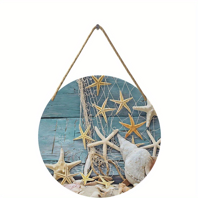 Round Wooden Tin Vintage Sign Starfish Decoration Seabed Art - Temu