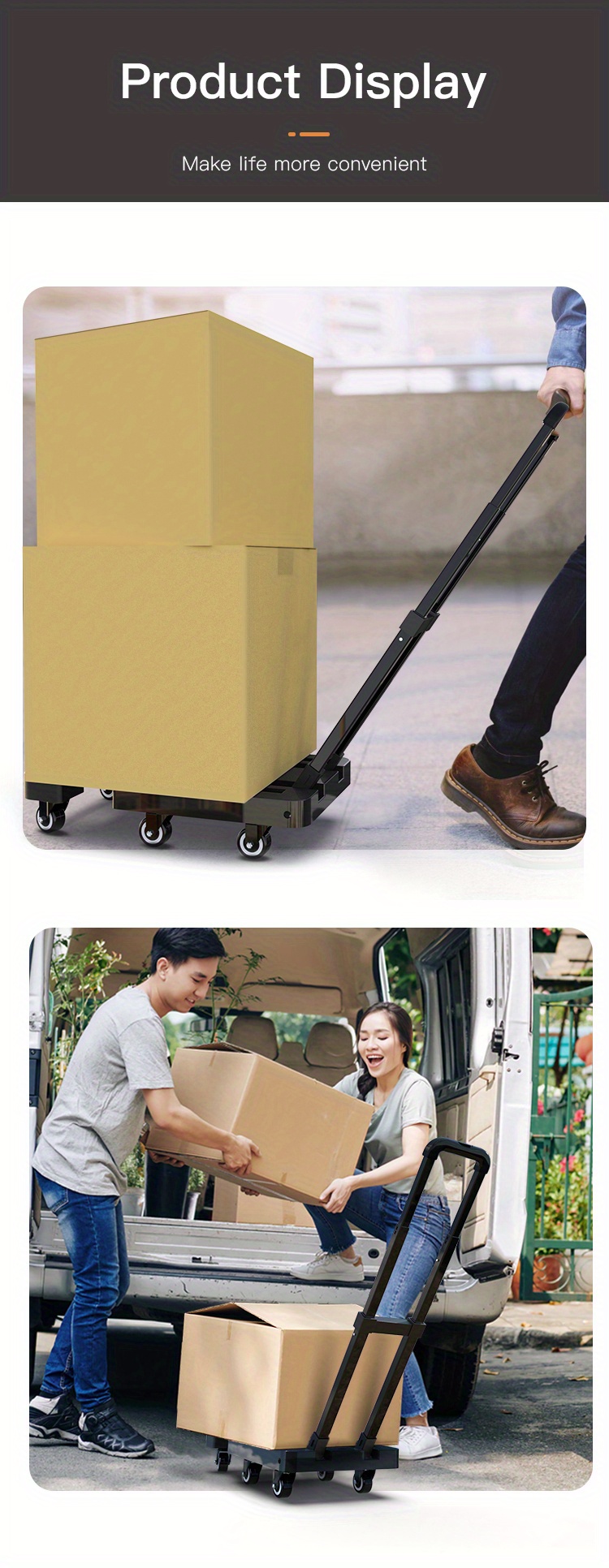 small trolley cargo tabletop car trailer folding lightweight silent small trolley hand trolley portable moving car with brake details 6