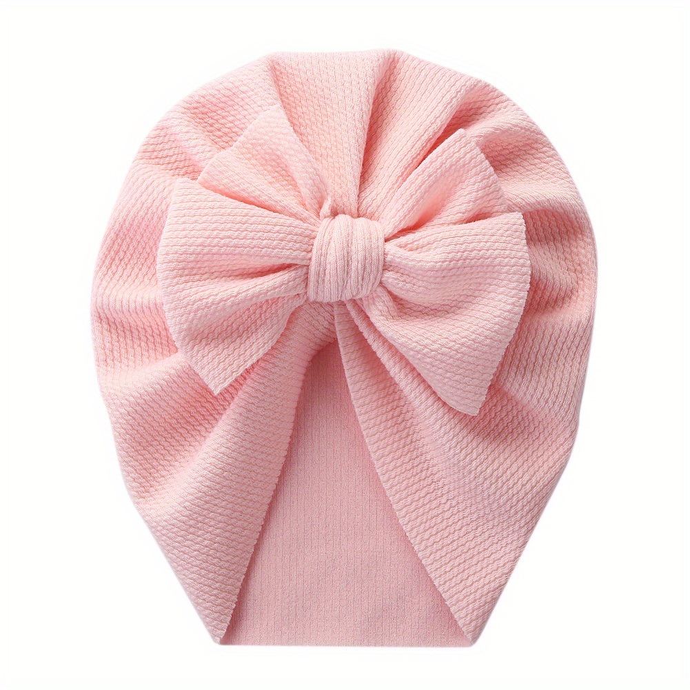 1pc Baby Girls' Stretchy Bow Detail Beanie Hat - Soft Breathable Knit Adjustable Snug Fit for Toddlers, Pastel Pink & Beige, Spring/Fall Casual & New Year Occasions, Toddler Hat, Spring Toddler Wear, Autumn Toddler Accessory, Minimalist Toddler Style, Comfortable Babywear, Infant Headwear, Lightweight Material, Infant Cap, Kids Fashion