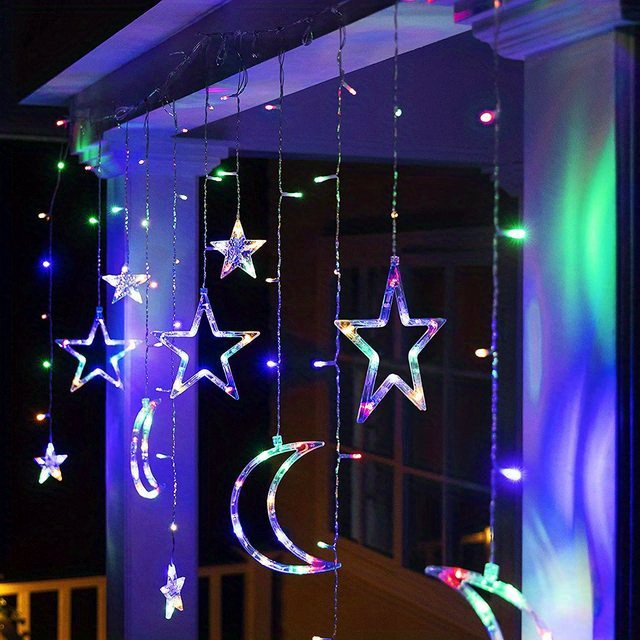 1 piece led   star light battery case ramadan decorative light outdoor waterproof curtain light in 8 modes ramadan hanging decoration suitable for indoor home terrace warm   details 3