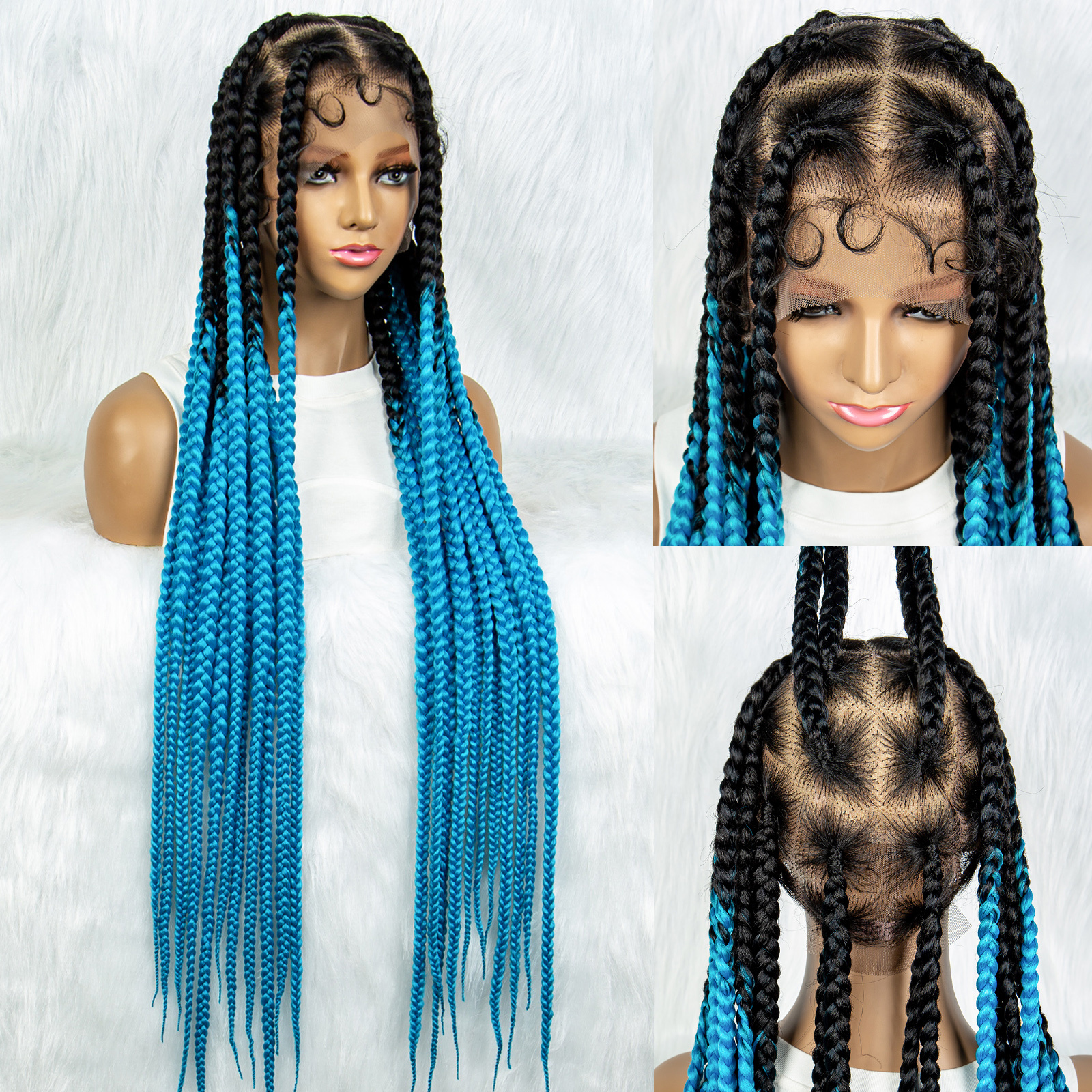 Knotless Braids Dark Blue Box Braided Wig