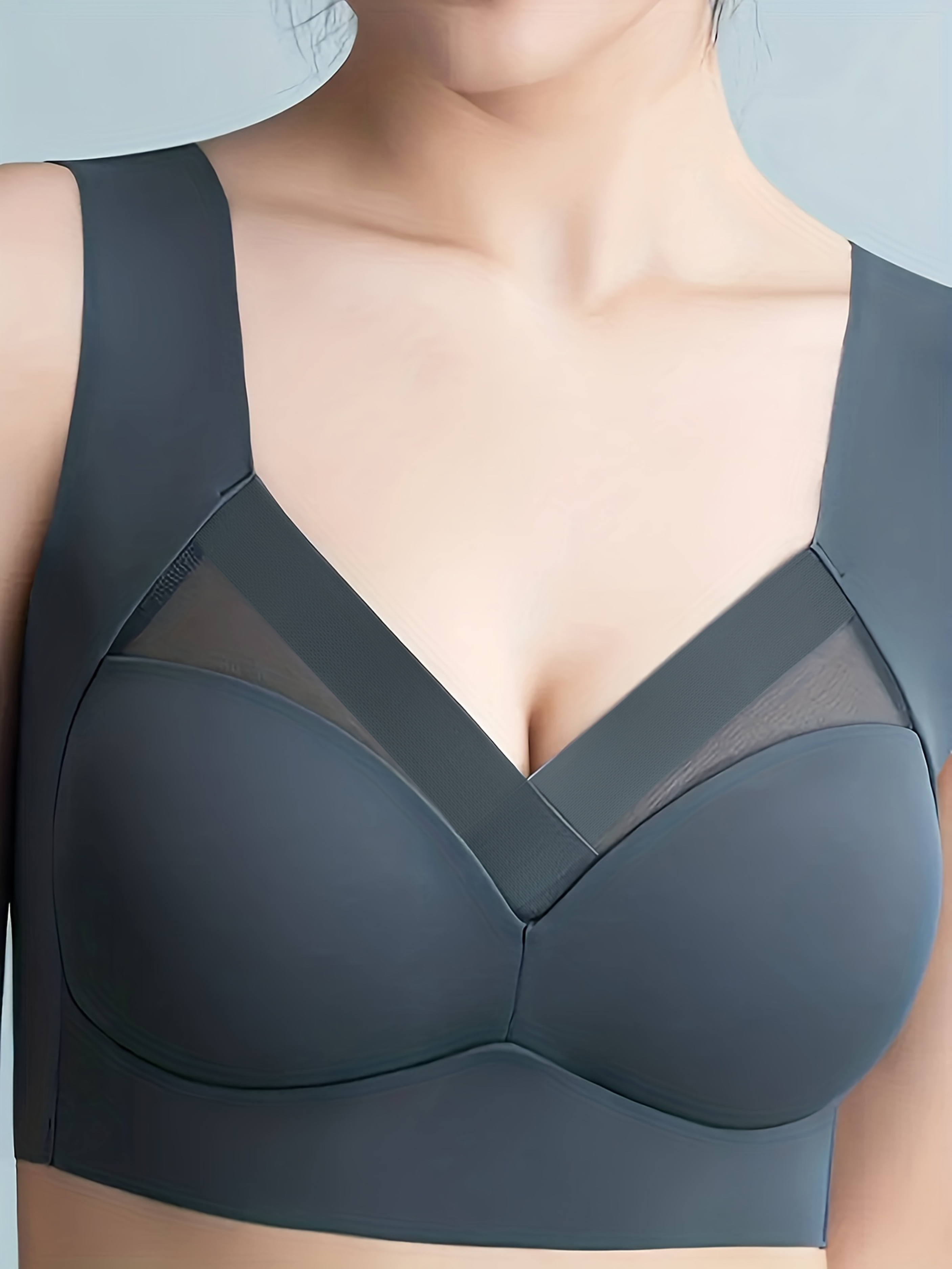 contrast mesh wireless bra comfy breathable push up tank bra womens lingerie underwear details 7