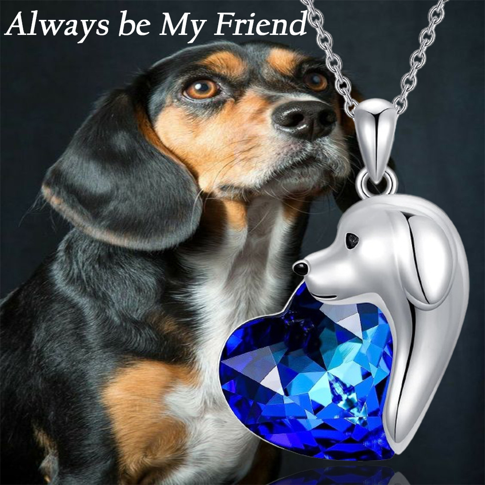 Dog Necklace Blue Heart Crystal Puppy Dog Pendant Necklace Temu