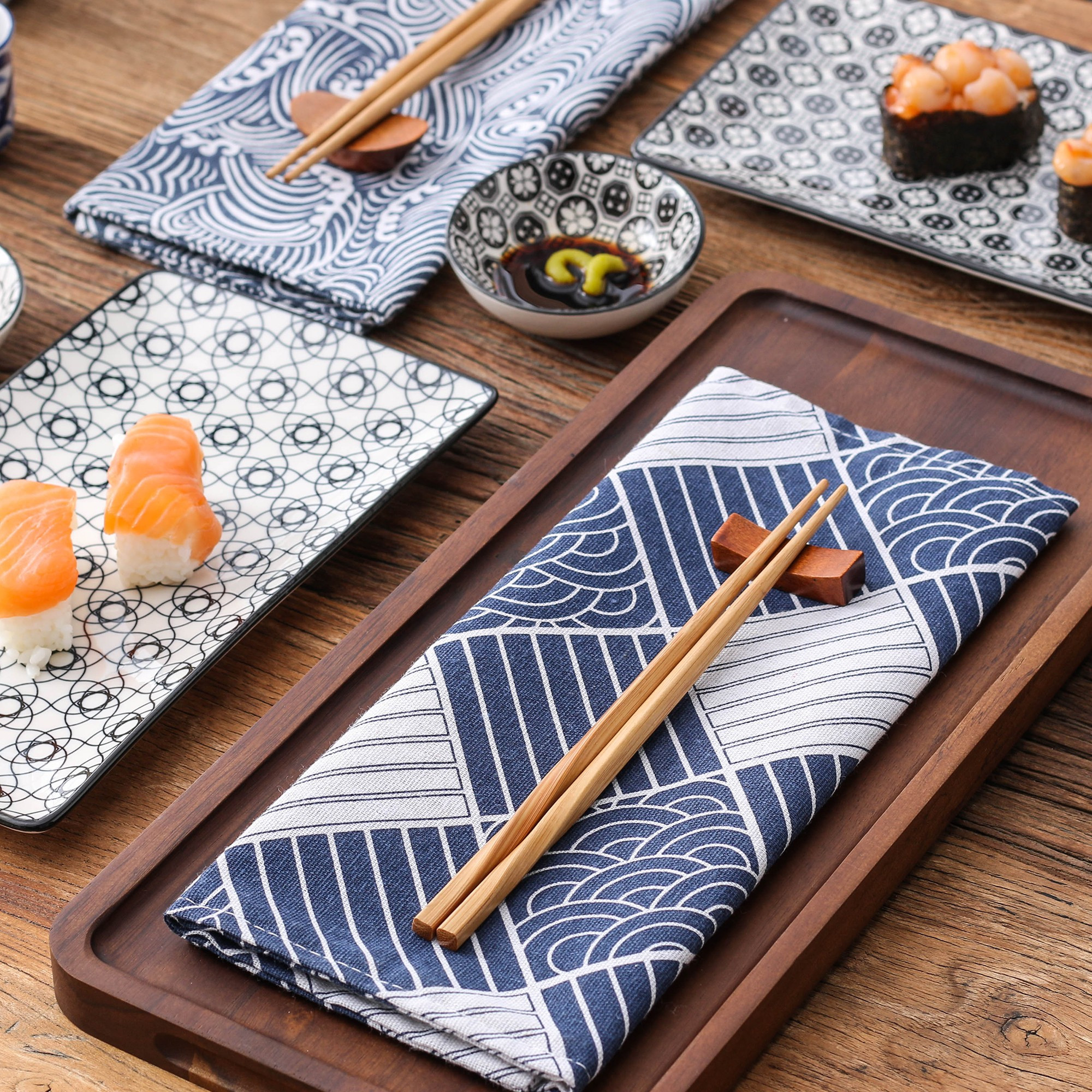 Japanese Style Ceramic Black White Sushi Serving Set - Temu