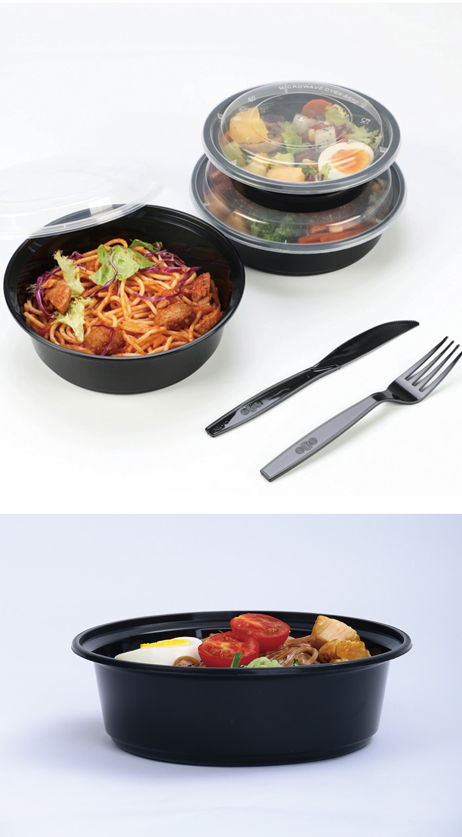 30 50pcs 34oz plastic black bowls with lids round food storage containers with covers bpa free stackable leakproof bento boxes microwaveable   containers kitchen gadgets kitchen accessories home kitchen items details 3