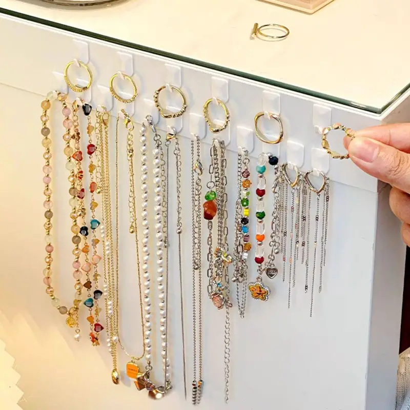 9/18/27pcs Mini Self Adhesive Wall Hook, Wall Mounted Sticky Hook, Jewelry  Hanging Storage Hook, Jewelry Necklaces Bracelets Pendants Display Hanger