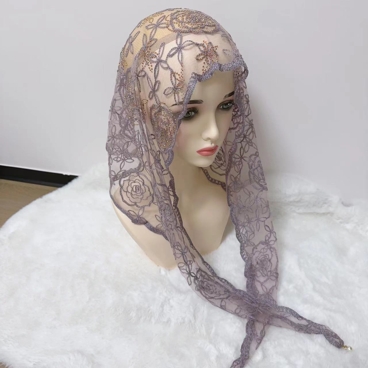 Floral Print Triangle Scarf Elegant Lace Head Wrap Vintage - Temu