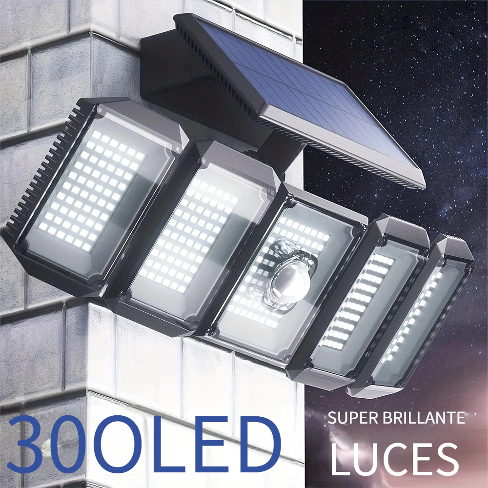  Luces solares para exteriores, 106 luces LED de 3000 lm con  sensor de movimiento alimentado por energía solar con control remoto, luces  de pared de seguridad LED del atardecer al amanecer