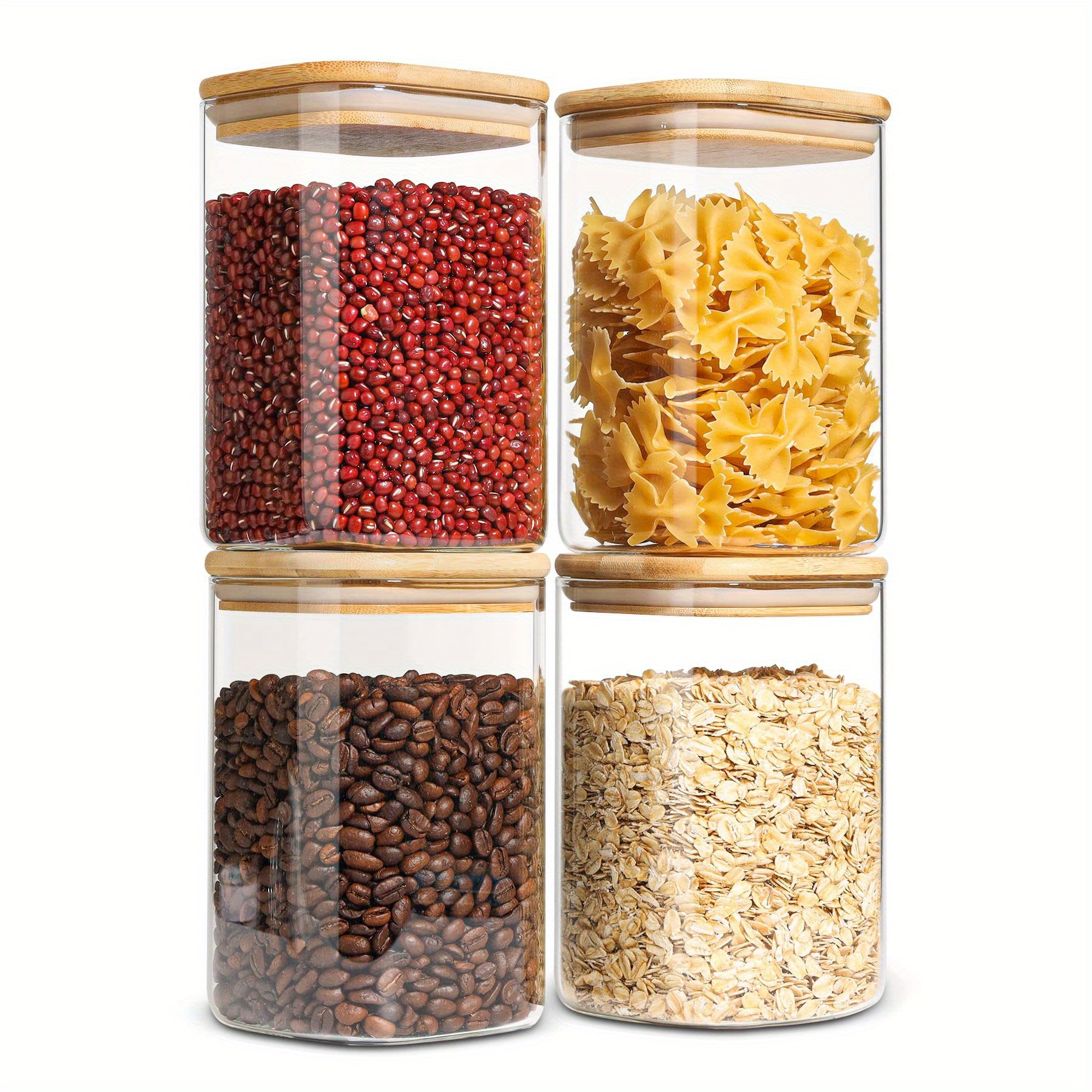 Airtight Glass Storage Canister With Wood Lid, Clear Food Storage Container  Jar With Sealing Bamboo Lid For Noodles Flour Cereal Rice Sugar Tea And  Coffee Beans, Kitchen Supplies - Temu