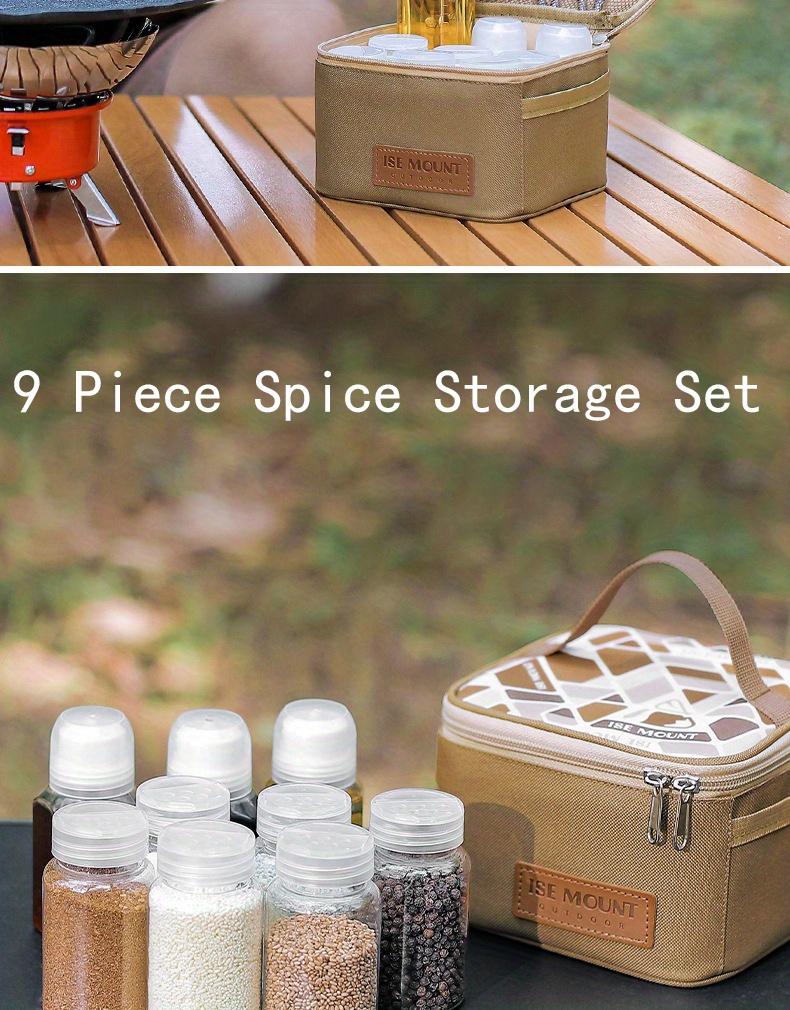 9Pcs/Set Camping Seasoning Bottle Set Storage Bag Portable Pepper Spice  Storage Jars Set Picnic Pouch BBQ Camping Supplies