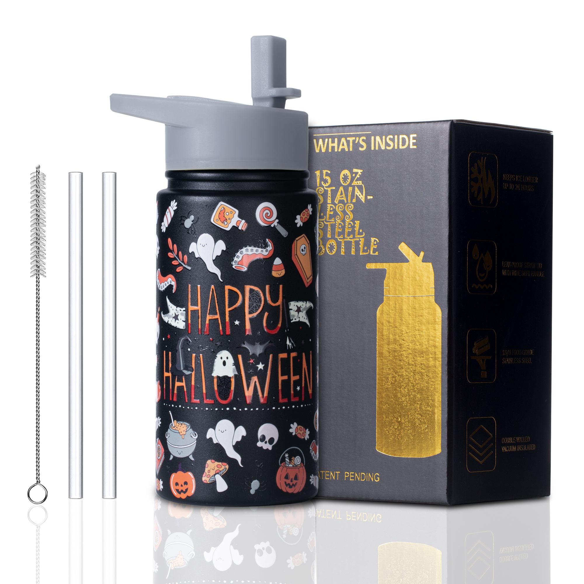 Halloween Pumpkins Insulated Stainless Steel Water Bottle for Kids Toddlers  Steel Cup with Straw & Handle Kids Cups for School Boys Girls Office