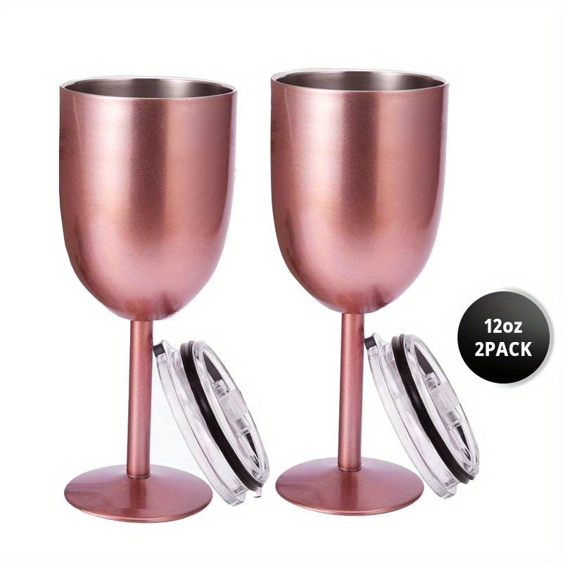 COMOOO Rose Gold Wine Tumbler 12oz Insulated Wine Cup 4 Pack with