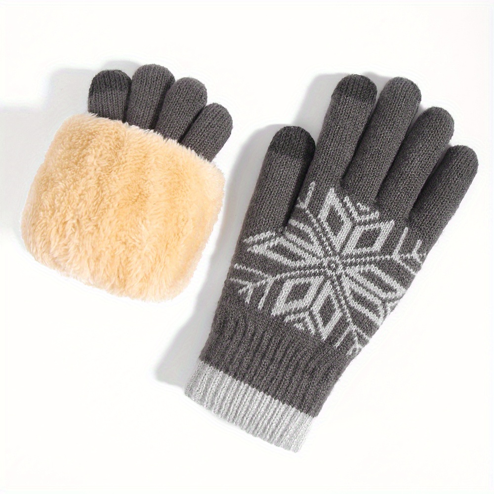 Christmas Snowflake Plush Gloves Touch Screen Warm Knitted Full Finger