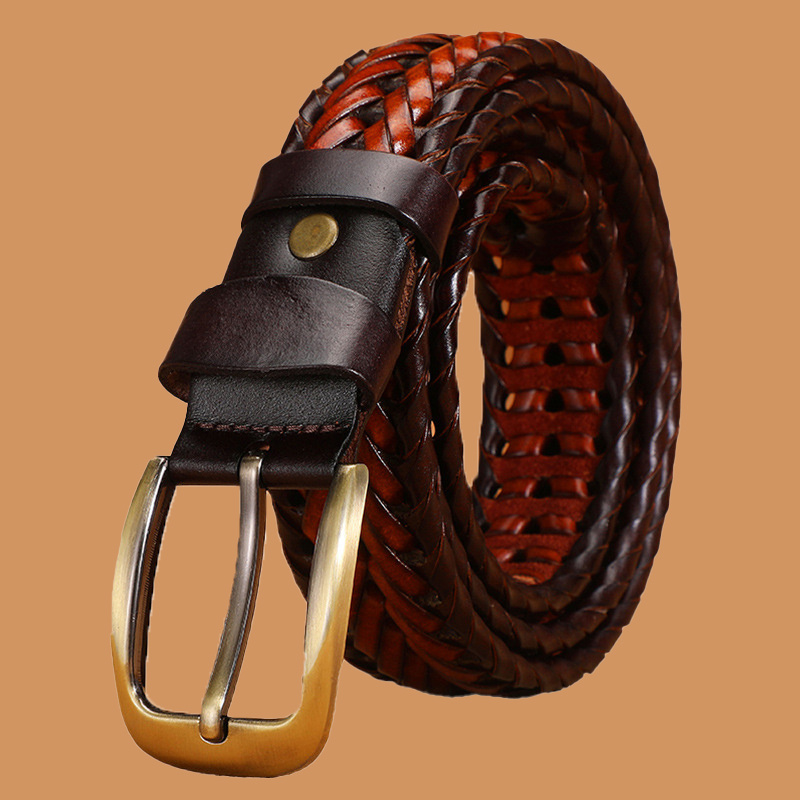 Vintage Leather Braided Belts Classic Unisex Solid Color - Temu