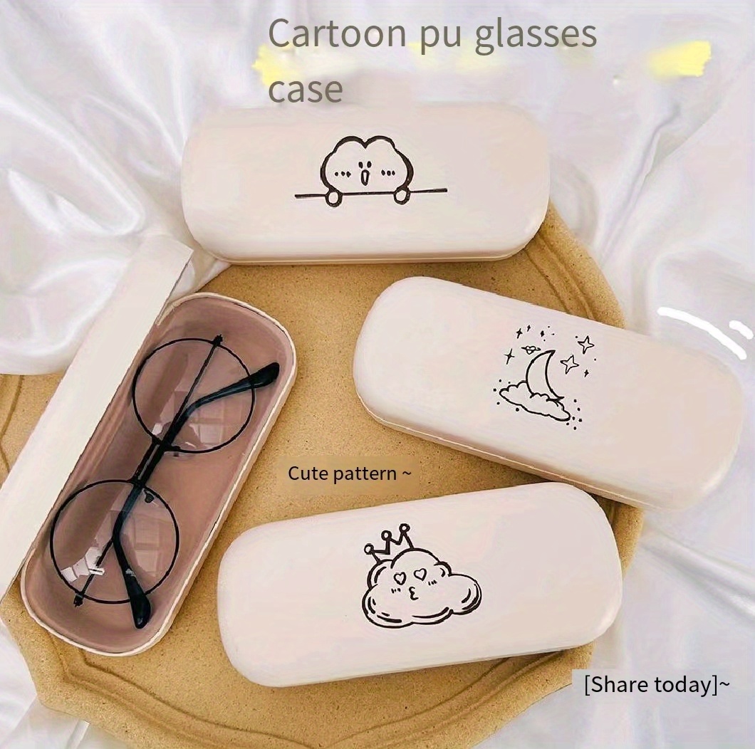 1pc Cute Cartoon Print Pu Portable Eyeswear Glasses Case Eyeglass