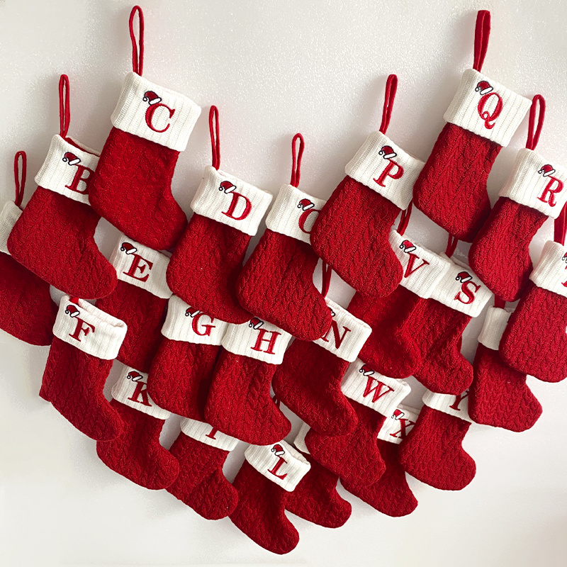 1pc christmas supplies decorative knitted socks stockings embroidery candy gift bag alphabet christmas socks gift bag scene decor room decor home decor holiday party decor christmas decor details 0