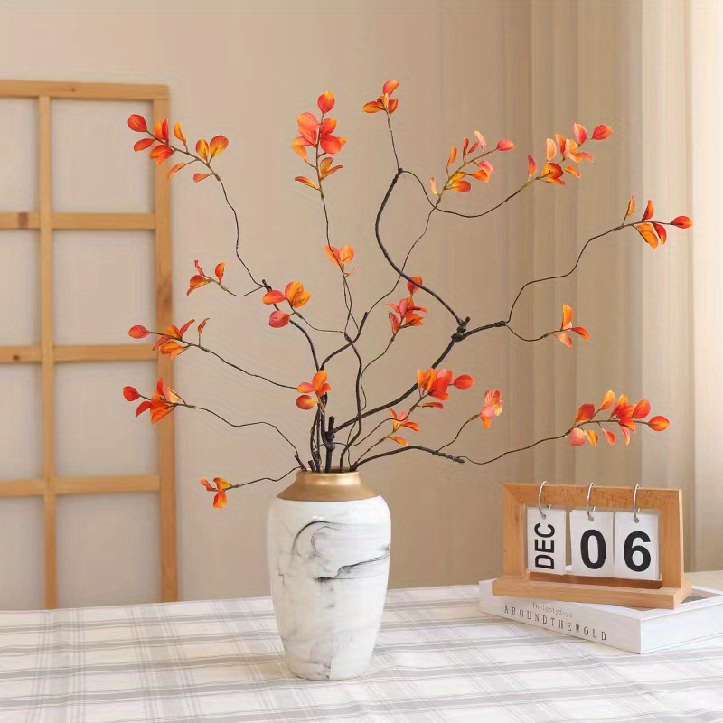 grtefhu 3Pcs Faux Fall Plant Stems and Branches for Vase,Artificial Tree  Branches and Twigs for Decoration (Orange)