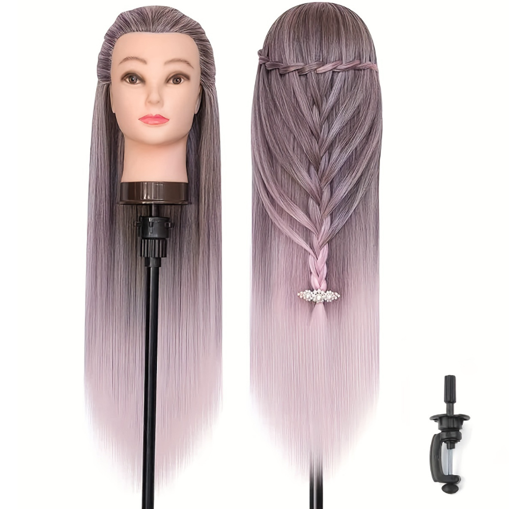 traininghead 26-28 salon mannequin head hair styling training head  manikin cosmetology doll head synthetic fiber hair hairdressing training  model with free clamp (colorful) 