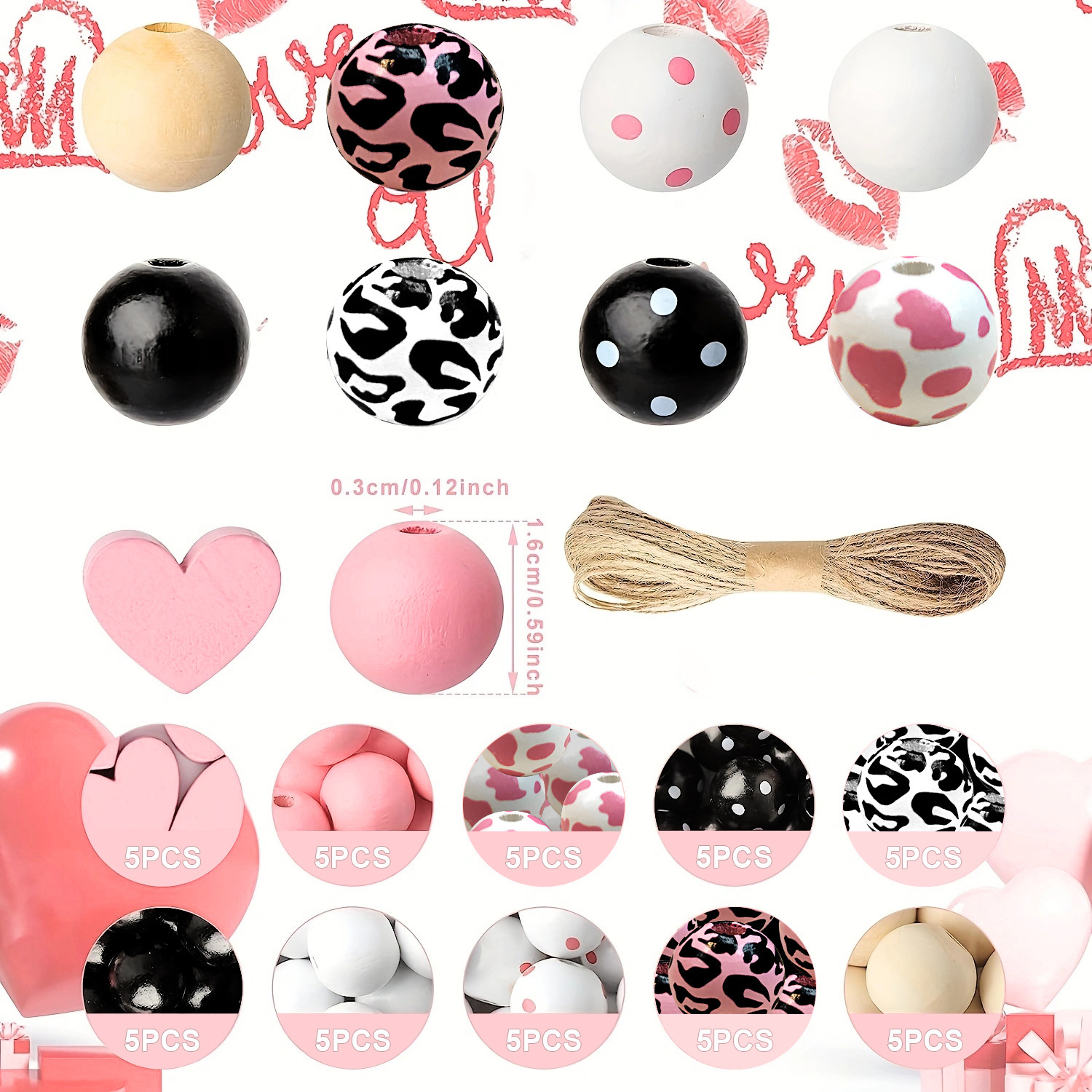 Cute Cow Leopard Print Beads White Black Wooden Round - Temu