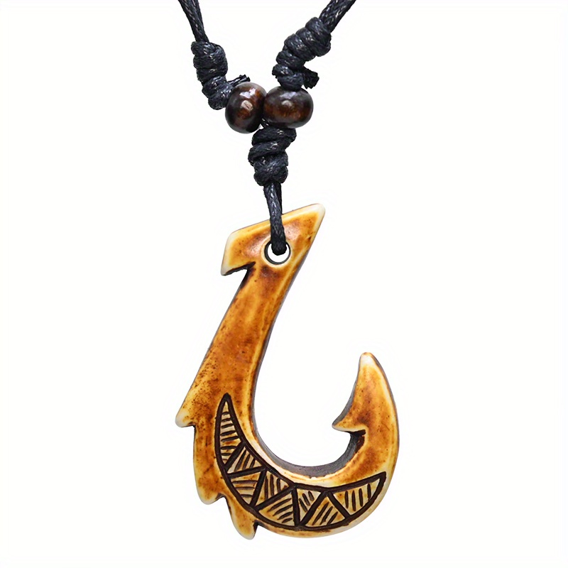 Maori Bone Imitation Necklace Fish Hook Pendant Necklace Men - Temu Canada