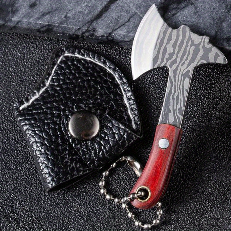 STARDW Damascus Pocket Knife Set Mini Axe Shape Tiny Knife Set EDC Knife  Set Tiny Knife Cleaver for Package Opener Box Cutter -4-piece set