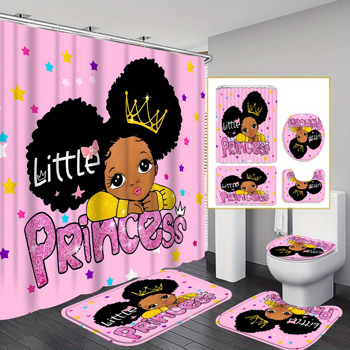 Little Princess Curtain Kawaii Bathroom Decorative Shower - Temu