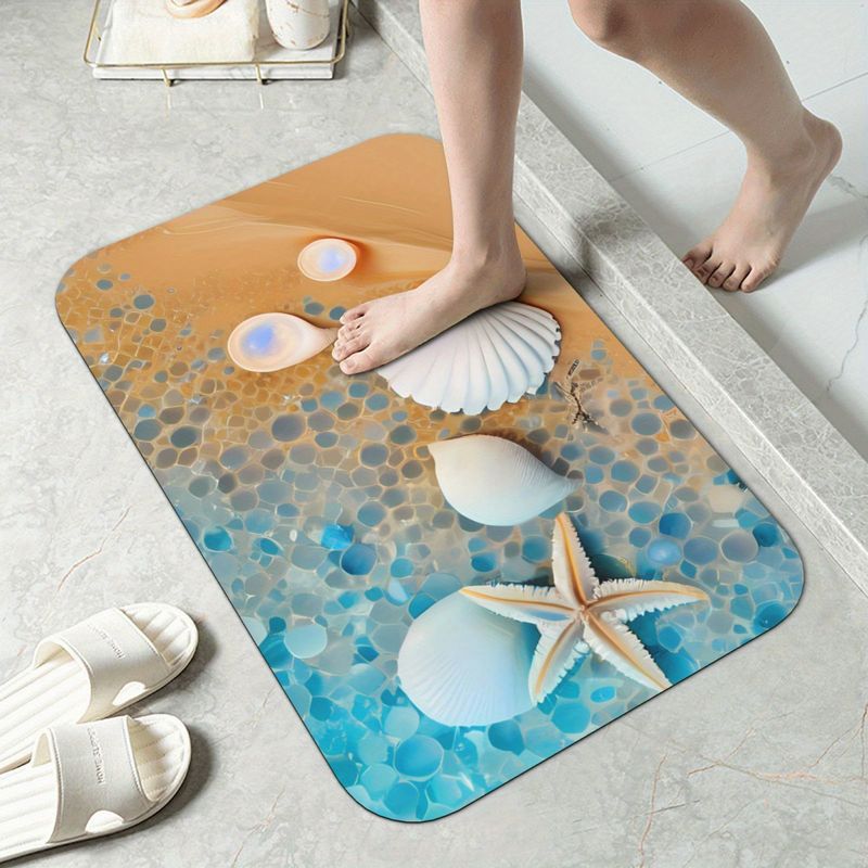 Seashell Starfish Pattern Bathroom Mat, Non-slip Shower Room Bath Rug,  Washable Bath Mat, Absorbent Diatom Mud Carpet For Home Bathroom, Bathroom  Decor - Temu Australia