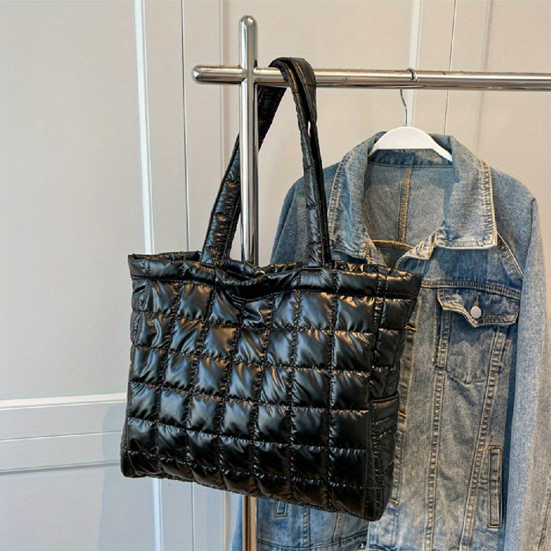Minimalist Tote Bag - Quilted Metallic Quilted Detail Shoulder Bag