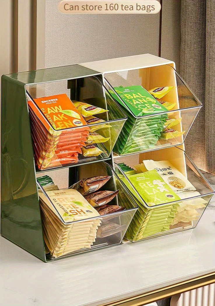 Tea Bag Organizer Transparent 2 Tier Storage Box Dustproof Coffee Pod  Holder Dishwasher Safe Countertop Office