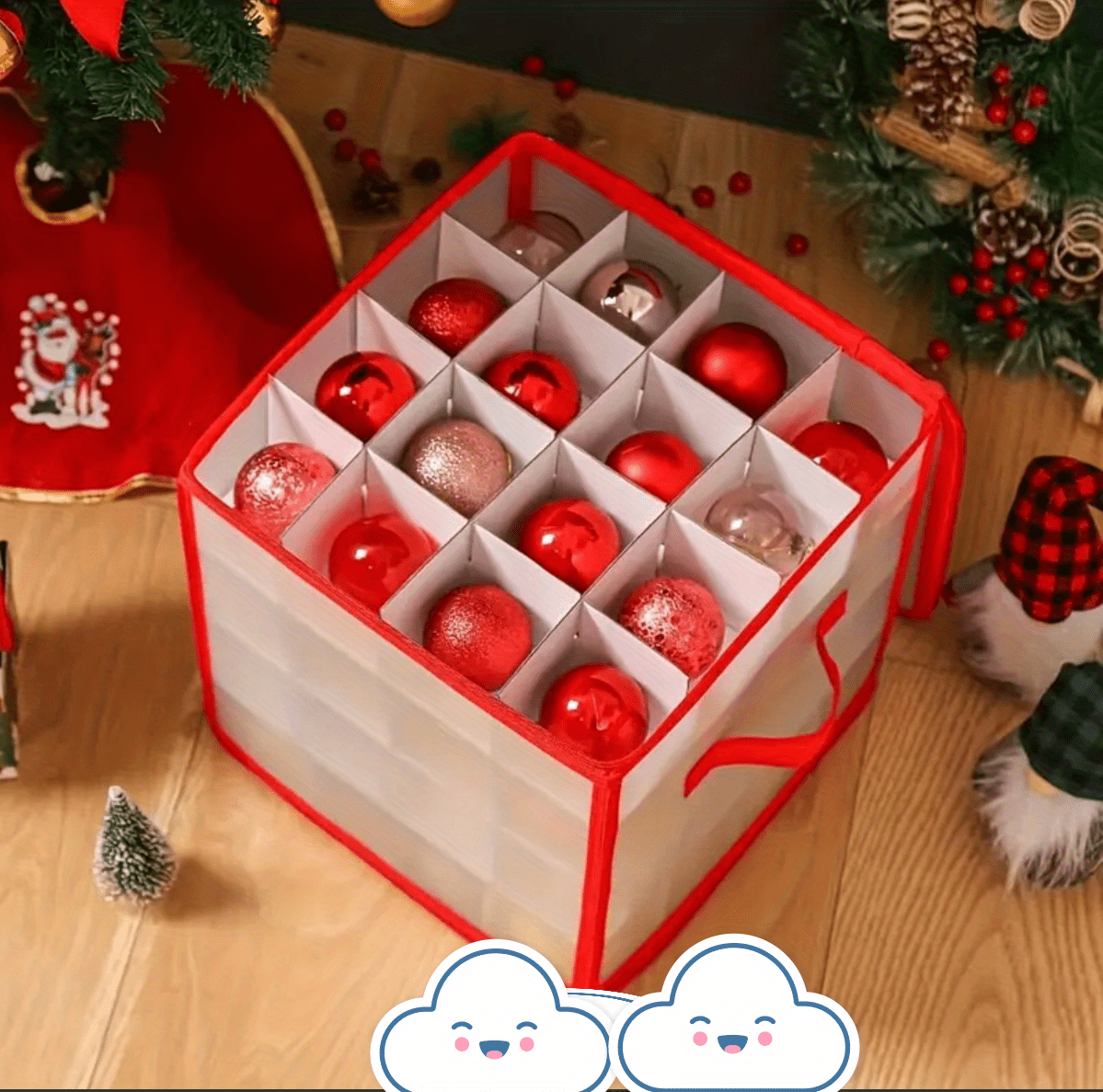 Rangement décorations de Noël - Boîte rouge - 32 compartiments