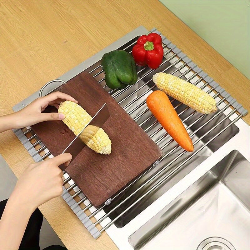 Kitchen Sink Folding Drain Rack, Kitchen Drainer Rack, Dishwasher Drain Rack,  Vegetable And Fruit Drain Rack Foldable Drain Rack Roll Up Dish Drying Rack  Sink Organizer - Temu