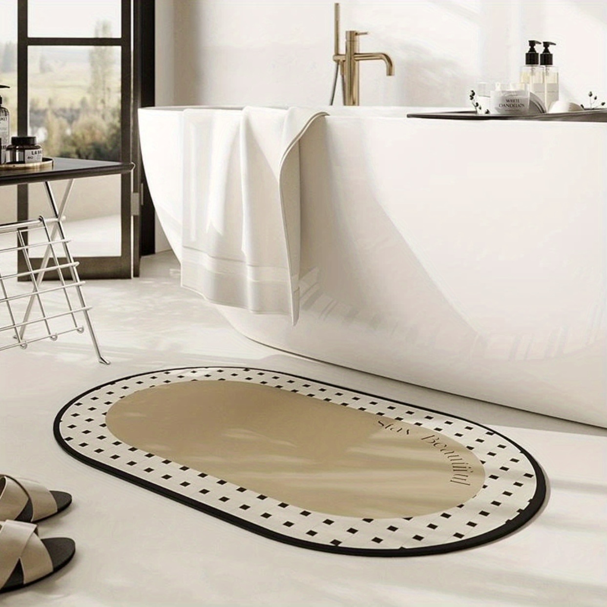 Diatom Mud Bathroom Mat, Rubber Non-slip Bath Rug, Oval Shaped