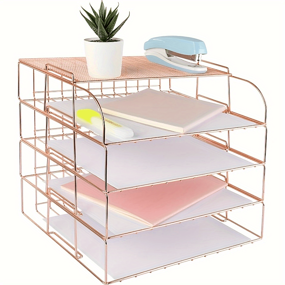 4 Tier Rose Golden Letter Tray, Metal Desk Organizers And Accessories For  Women, Stackable Paper Tray Organizer Desk File Organizer With 1 Upper  Display Shelf - Temu