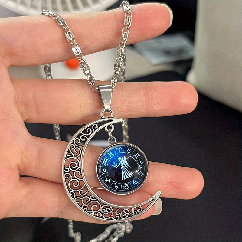  2023 New 12 Constellation Moon Necklace Time Gem