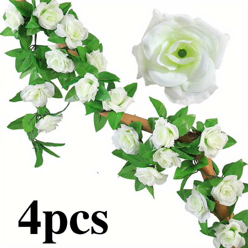 230cm Artificial Big Roses Flower Garland Silk Ivy Vine With Green