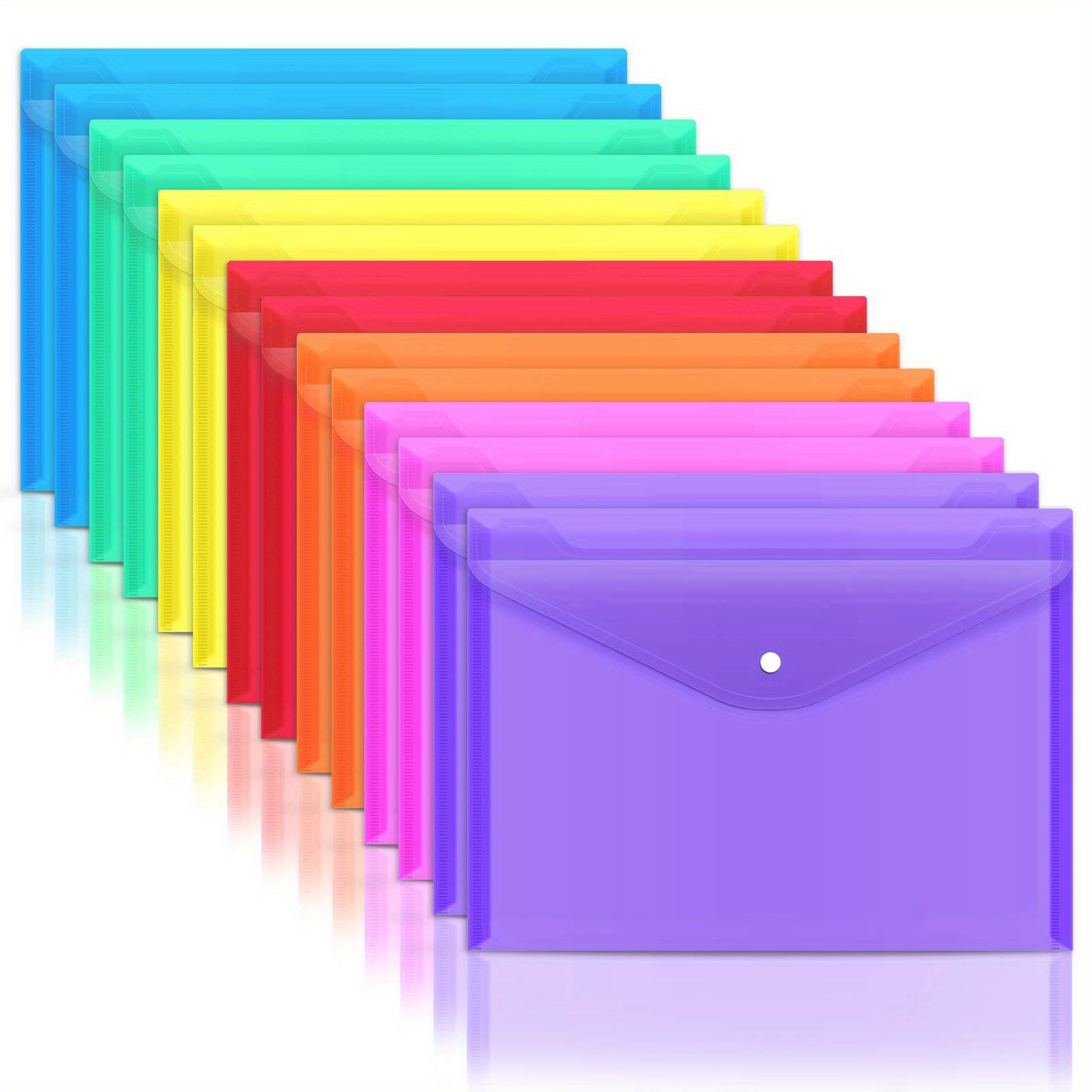 EOOUT Poly Envelope Folder - 28pcs 8-Color Clear Plastic Envelope with Snap Button Closure - A4 Size