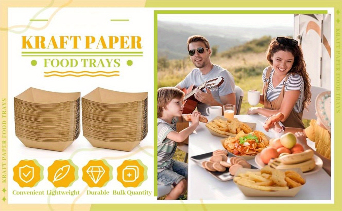 Stock Your Home [250 Pack] Extra Large Disposable Brown Kraft Paper Food  Trays, 3-Lb Concession Tray, Serving Boats for Party Snacks, Taco Bar